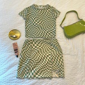 Ardene Green and Beige Checkered Matching Top and Skirt Set. Size Small.